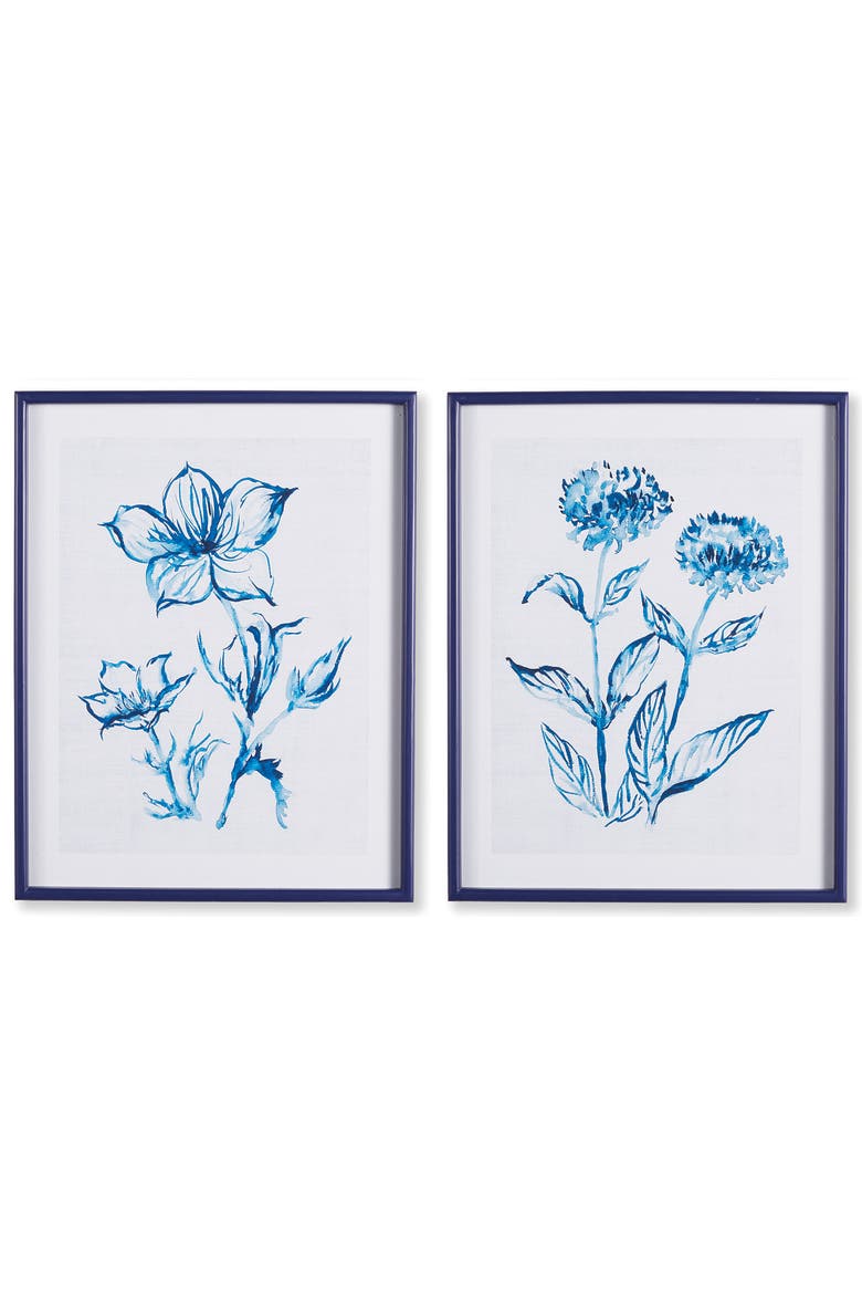 Indigo Watercolor Botanical Prints Set Of 4, Alternate, color, Blue