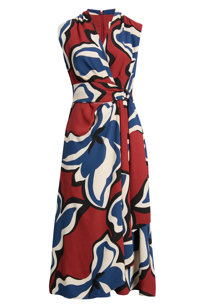 Surplice Wrap Midi Dress, Alternate, color, RUST MULTI