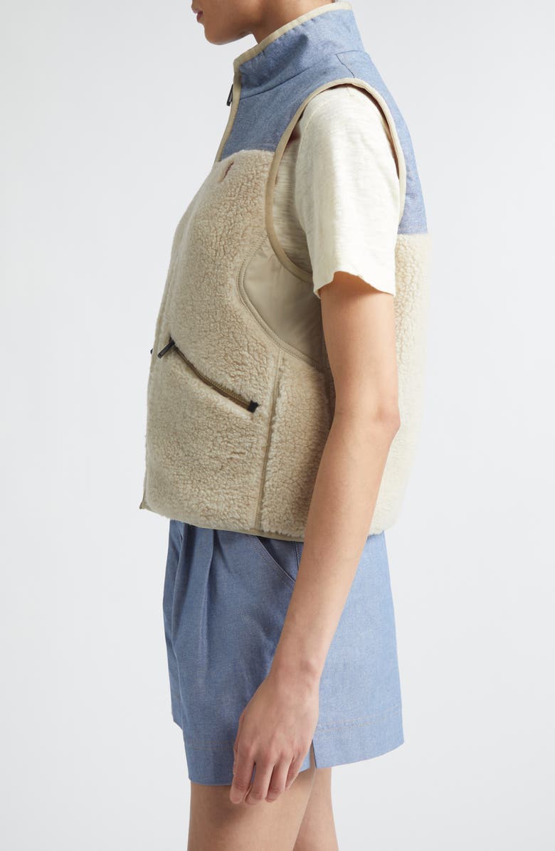 Moncler Grenoble High Pile Fleece & Chambray Vest, Alternate, color, Oyster Gray