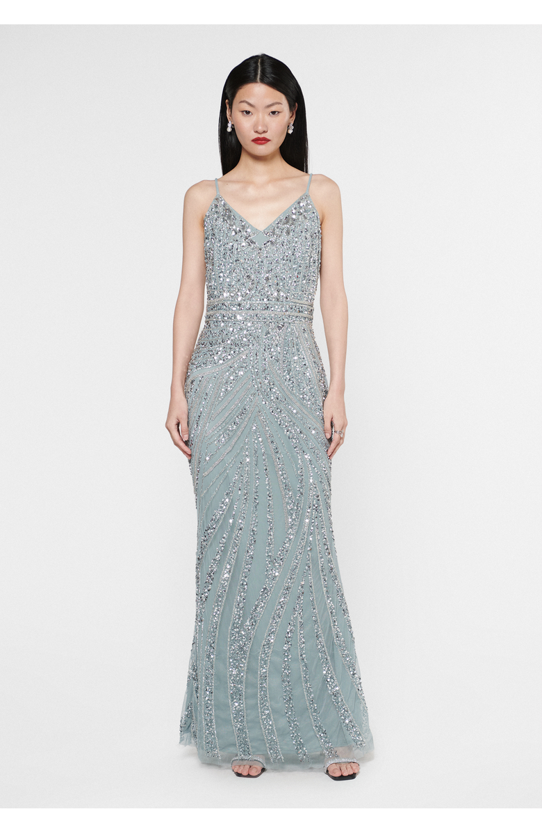 BEAUUT Occasion Embellished Sequin Beaded Strap Evening Dress, Main, color, Misty Grey