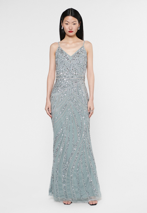 Occasion Embellished Sequin Beaded Strap Evening Dress
