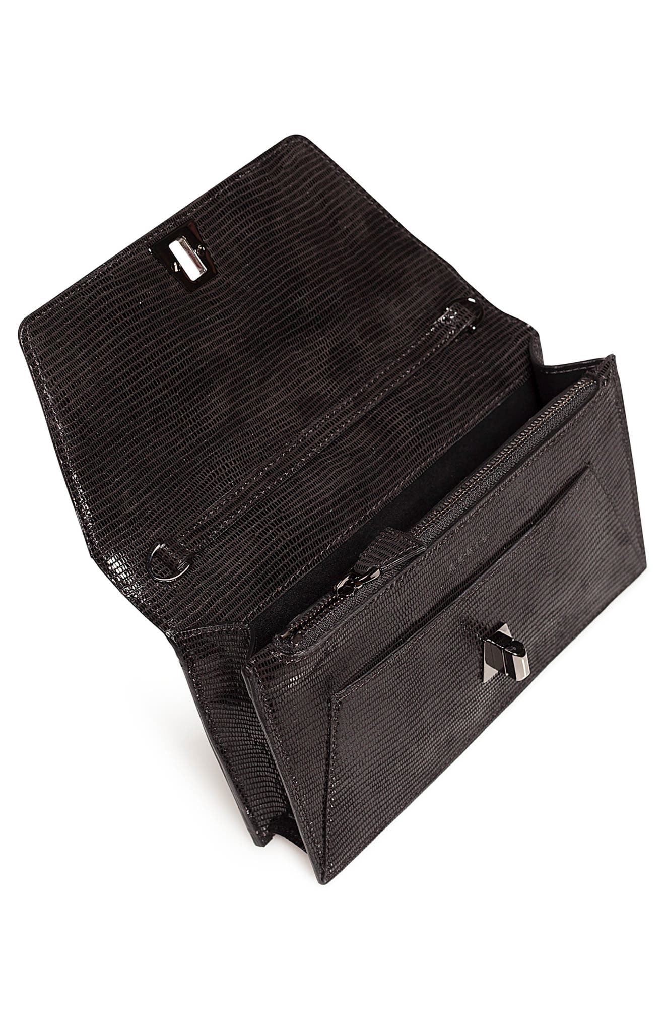 Anouk Lizard Embossed Wallet on a Chain, Alternate, color, BLACK