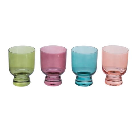 Hand Blown Footed Drinking Glasses, 6 Ounces, 4 Assorted Colors