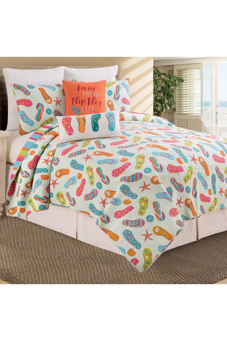 Flip Flop Life 100% Cotton Quilt Set  - Reversible and Machine Washable, Main, color, Blue