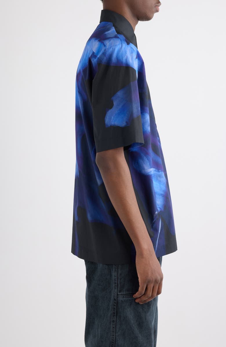 Dries Van Noten Clasen Floral Cotton Poplin Sleeve Silk Button-Up Shirt, Alternate, color, Black