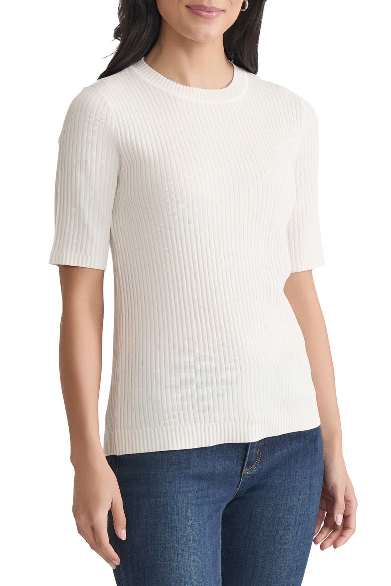 Rib Short Sleeve Sweater, Alternate, color, JONES WHITE