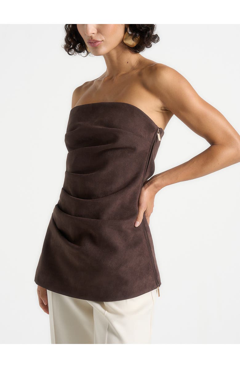 Manière De Voir Laurena Suede Tacked Longline Bandeau Top, Main, color, Brown