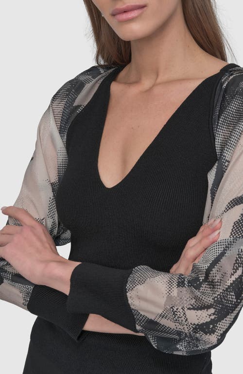 Dkny Mixed Media Long Sleeve Sweater In Black