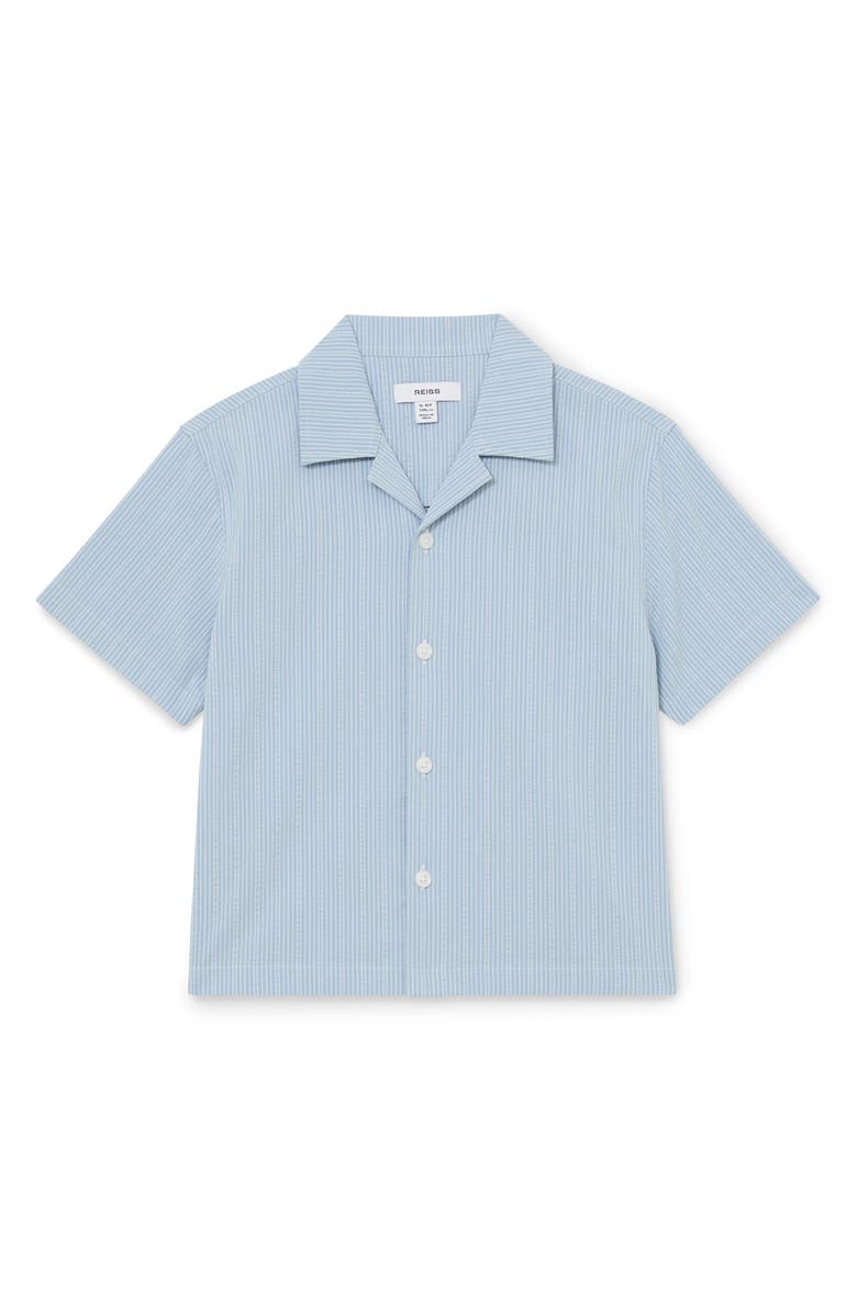Reiss Kids' Pyrus Stripe Button-Up Camp Shirt, Main, color, Blue