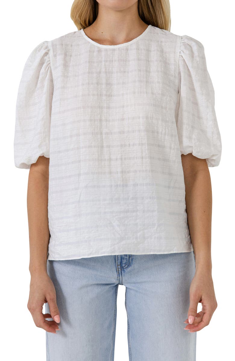 English Factory Plaid Puff Sleeve Top, Alternate, color, 