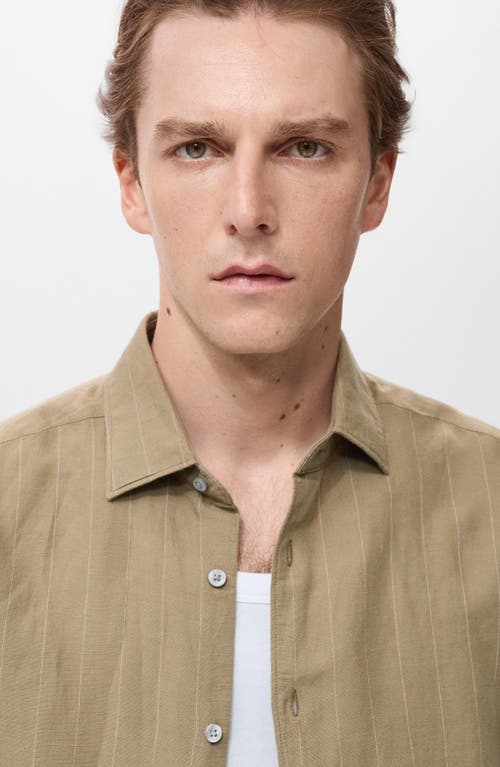 Mango Pinstripe Linen & Cotton Button-up Shirt In Brown