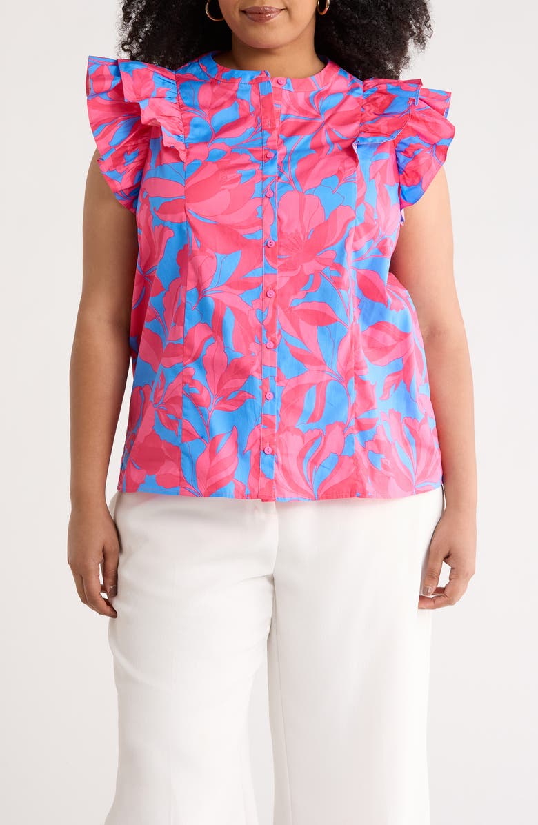 SUGARLIPS Floral Sammi Cotton Button-Up Top, Main, color, Pink-Blue