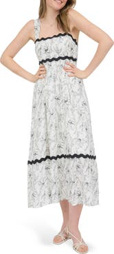 AUGUST SKY Floral Rickrack Trim Midi Sundress