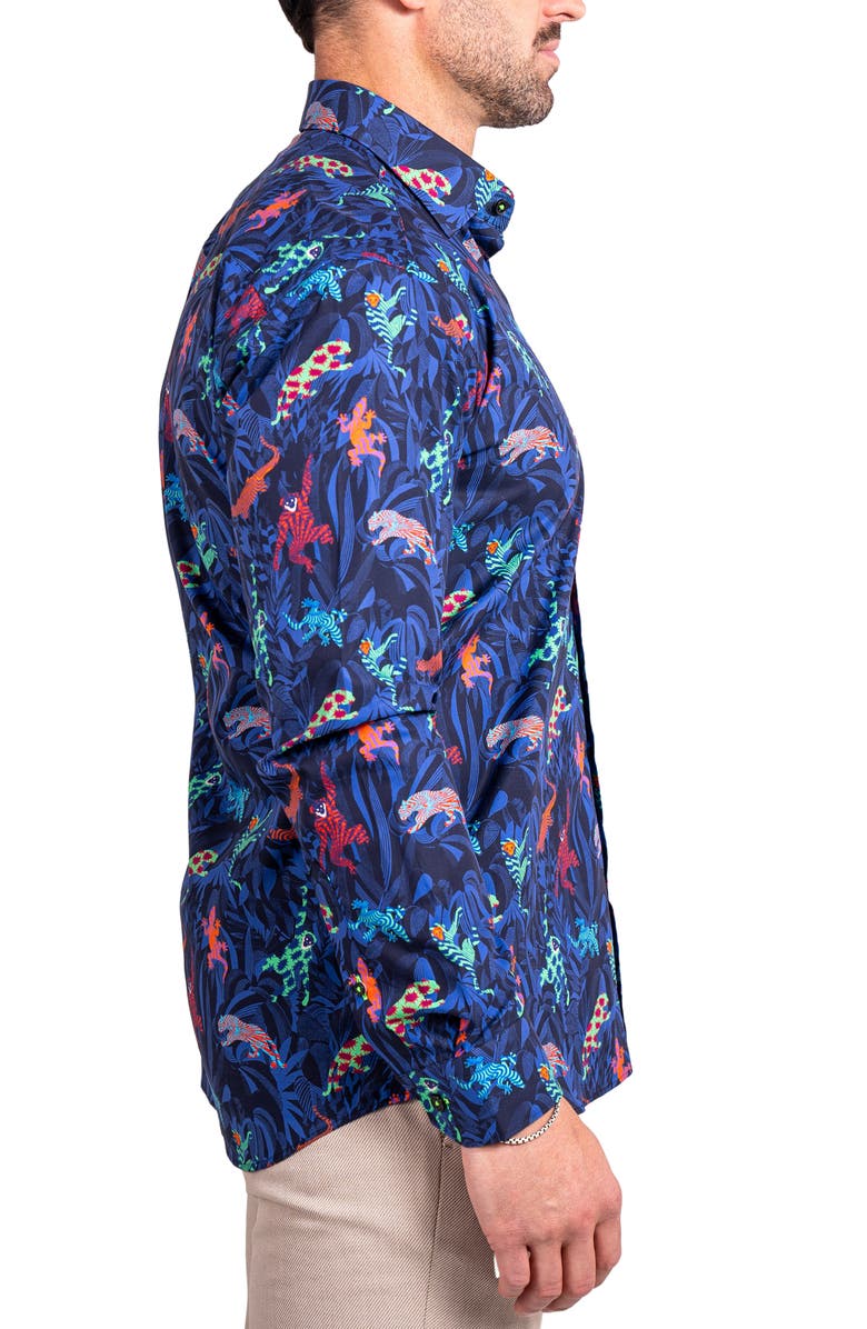 Maceoo Fibonacci Ascension 0213 Jungle Print Contemporary Fit Button-Up Shirt, Alternate, color, Blue