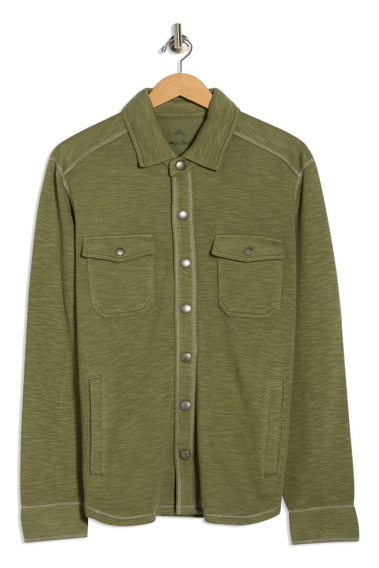 Trinidad Cotton Blend Mesh Snap-Up Shirt, Alternate, color, DARK FERN