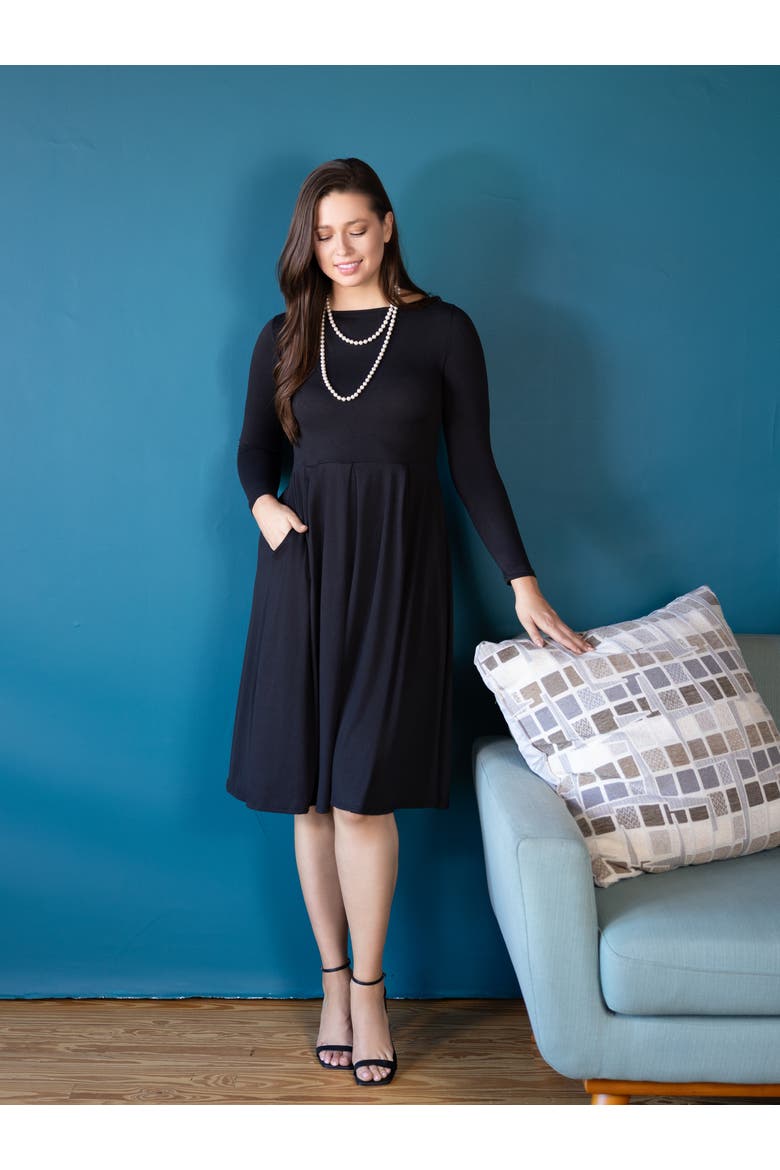 Midi Length Fit N Flare Pocket Dress, Alternate, color, Black