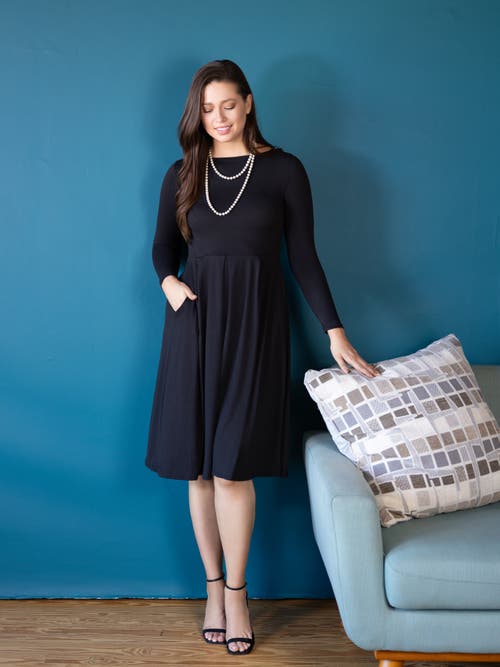 24seven Comfort Apparel Midi Length Fit N Flare Pocket Dress In Black