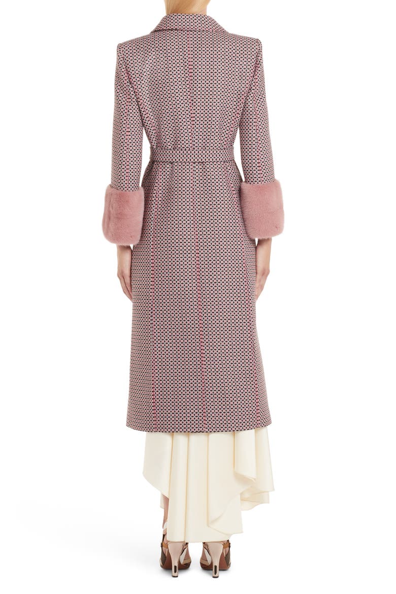 Romantic Tiles Double Breasted Coat with Genuine Mink Fur Cuffs, Alternate, color, ARUBA PINK