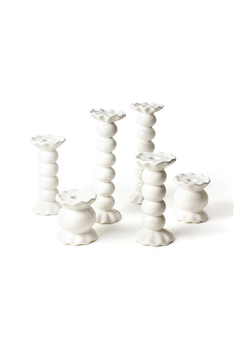 Signature White Knob Candle Holder with Ruffle 6 Piece Set, Main, color, White