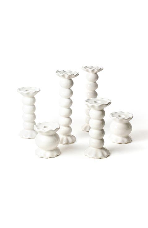 Signature White Knob Candle Holder with Ruffle 6 Piece Set