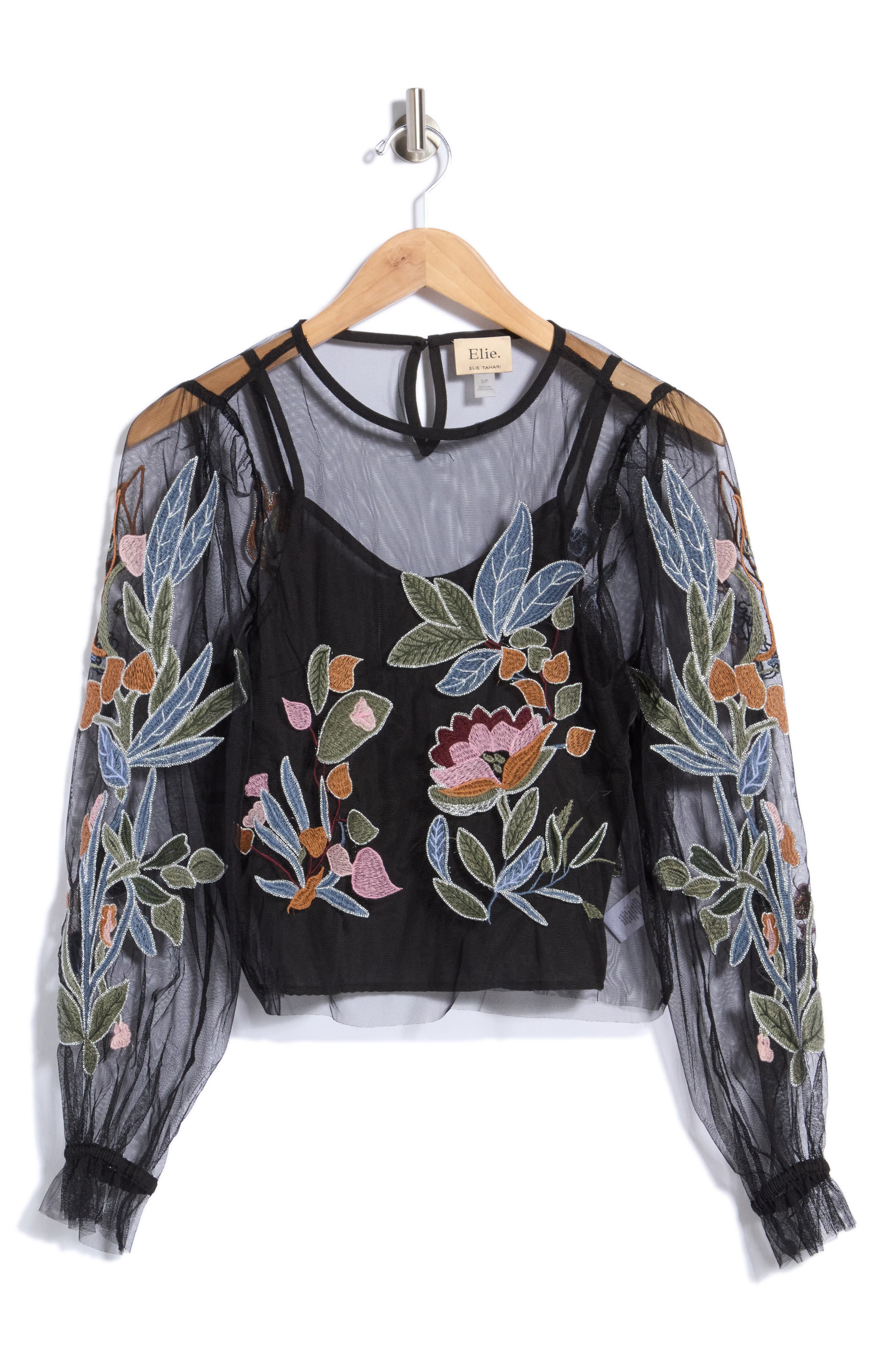 Embroidered Mesh Top with Camisole