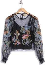ELIE ELIE TAHARI Embroidered Mesh Top with Camisole