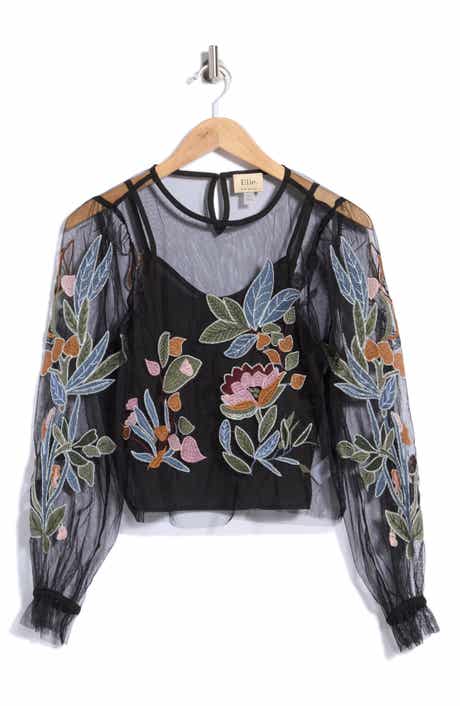 Embroidered Mesh Top with Camisole
