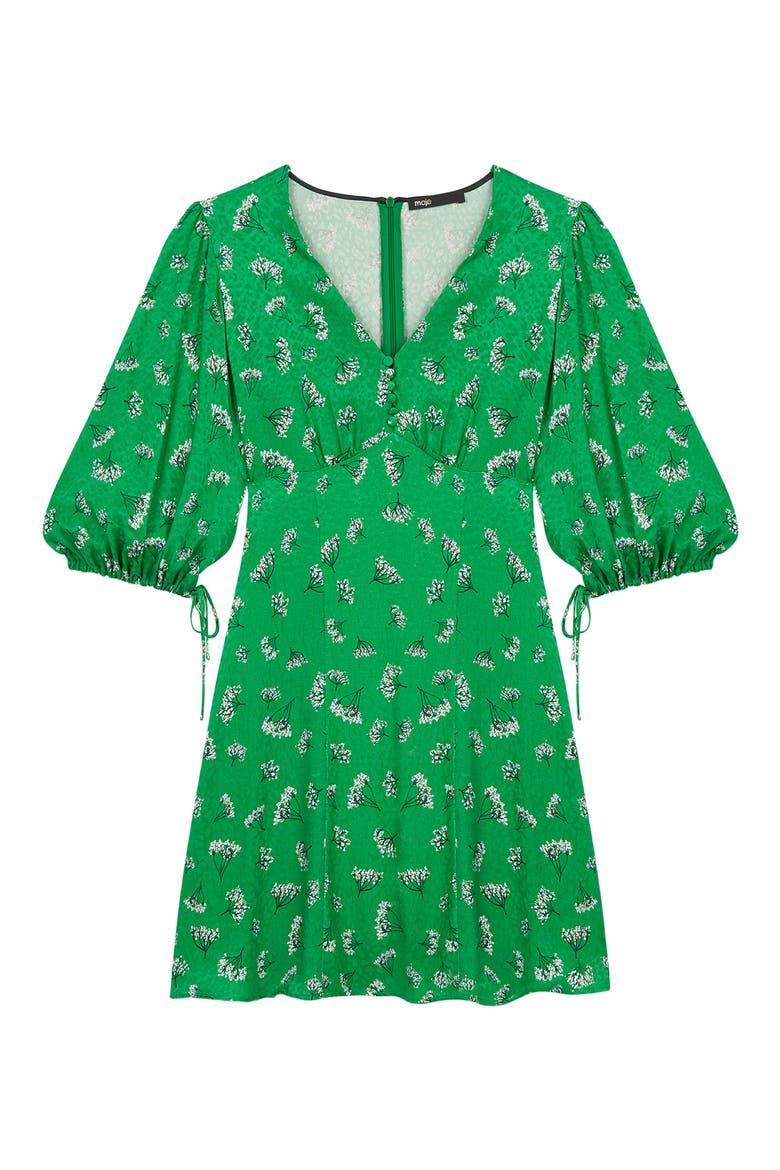 Floral Empire Waist Woven Dress, Alternate, color, GREEN/ WHITE