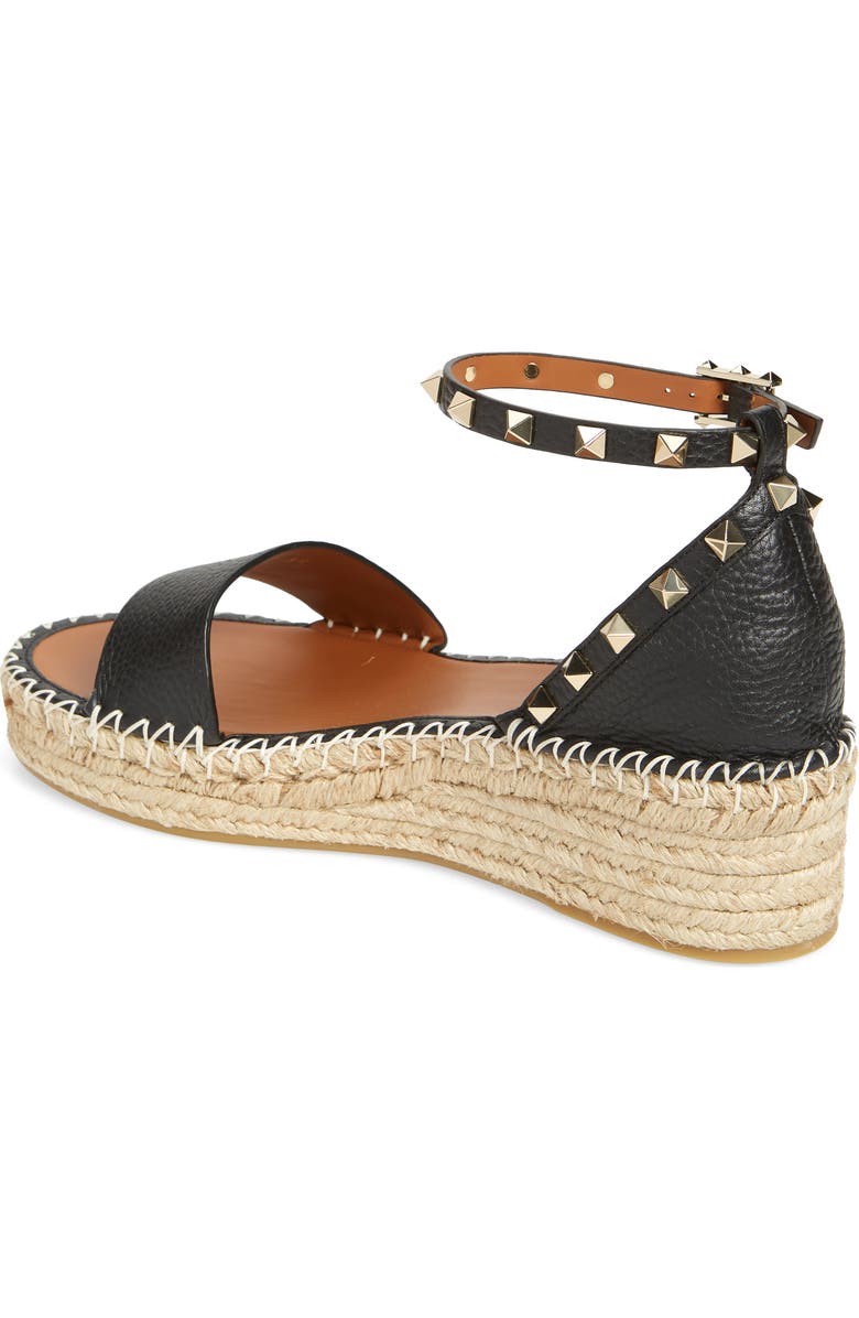 Valentino Garavani Rockstud Espadrille Platform Wedge Sandal, Alternate, color, Nero/ Light Cuir