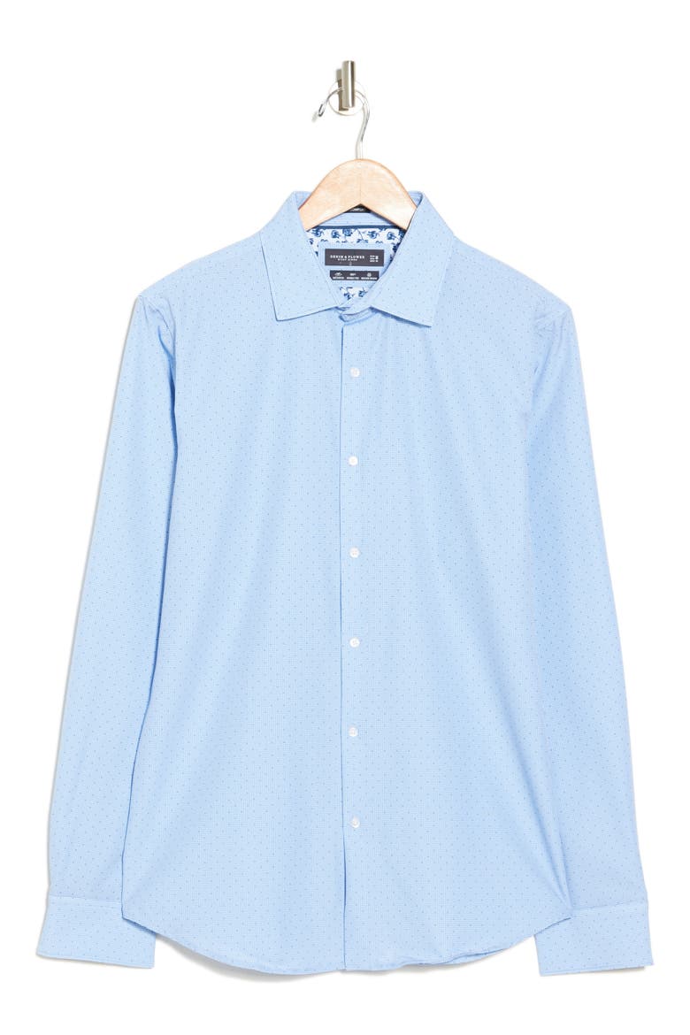 Geo Print Non-Iron Tech Button-Up Shirt, Alternate, color, WHITE/ LIGHT BLUE GEO