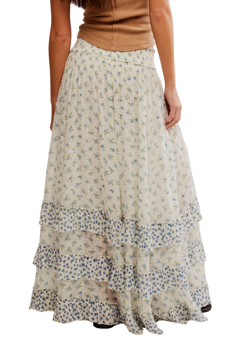 Brynn Mixed Floral Tiered Cotton Blend Maxi Skirt, Alternate, color, IVORY COMBO- DITSY
