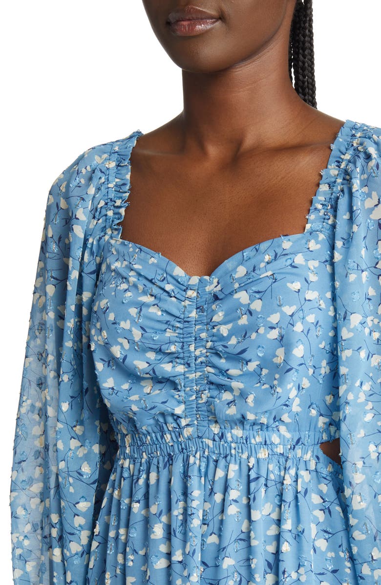 MOON RIVER Floral Long Sleeve Tiered Midi Dress, Alternate, color, 