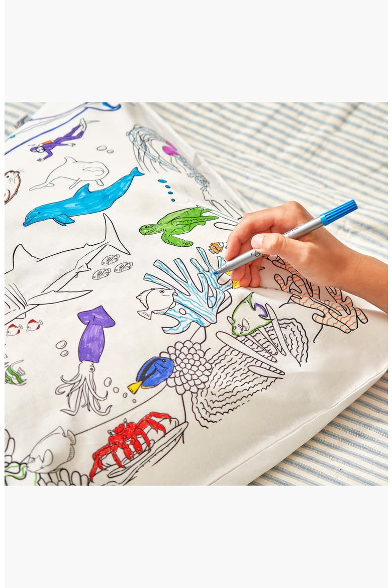 Color Your Own Pillowcase Under the Sea, Alternate, color, White With Black Outlines