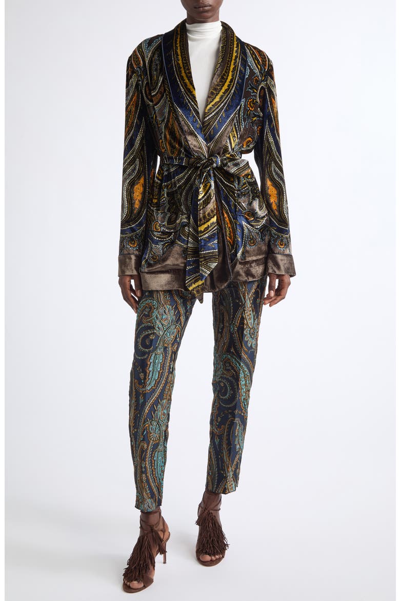 Bristol Paisley Jacquard Slim Leg Ankle Pants, Alternate, color, BLUE