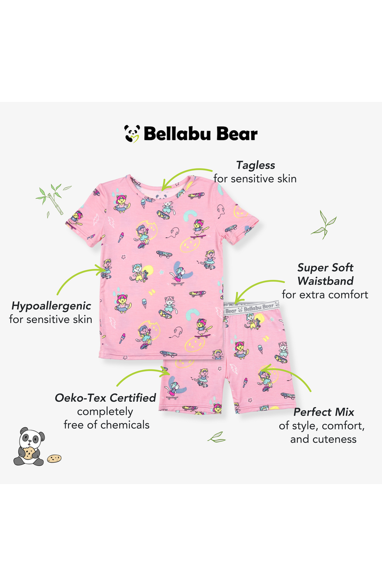 Bellabu Bear Skater Kitty Kids 2-Piece Short Sleeve & Shorts Pajama Set, Alternate, color, Skater Kitty