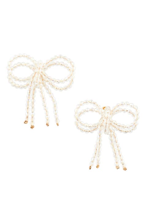 Beaded Bow Stud Earrings