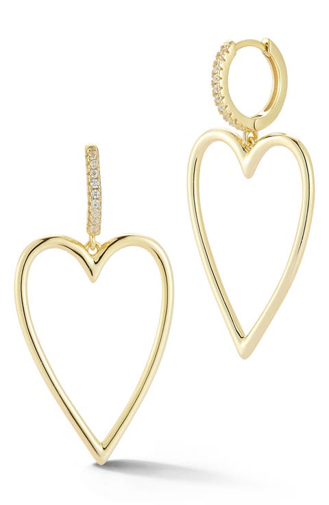 Heart Drop Huggie Hoop Earrings