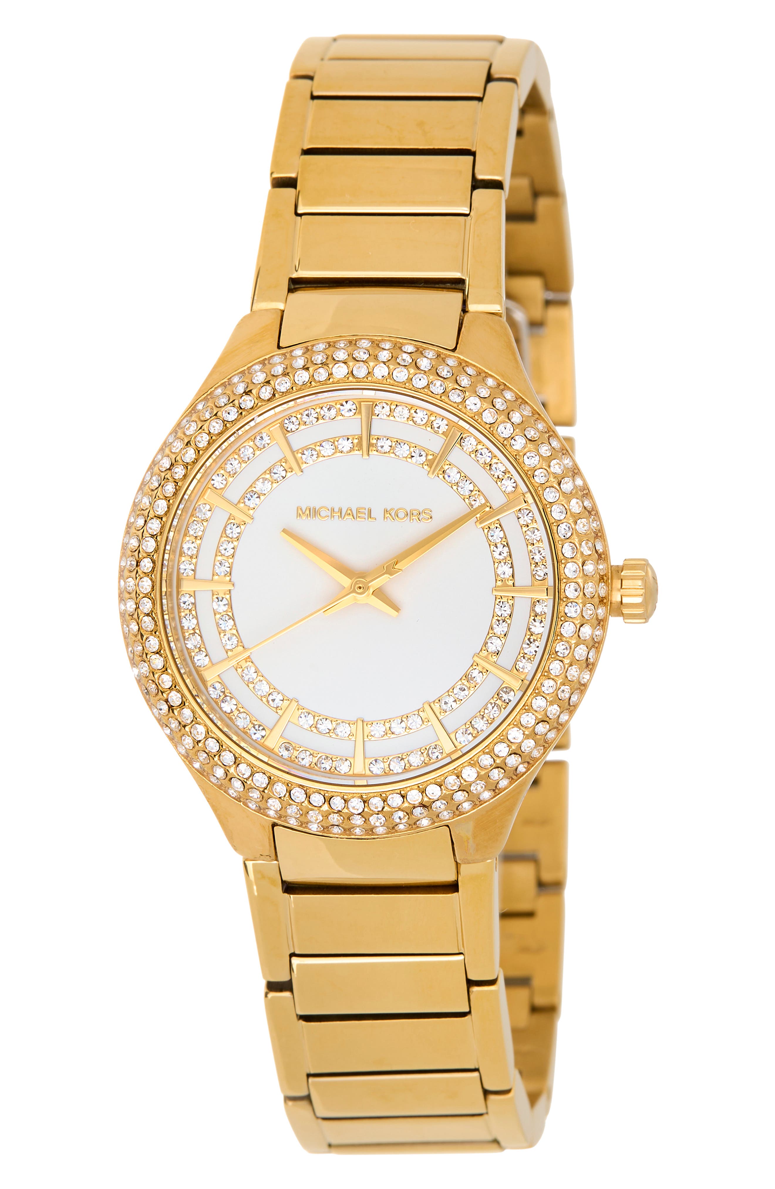 Michael Kors Sylvia Crystal Three Hand Bracelet Watch, 33mm