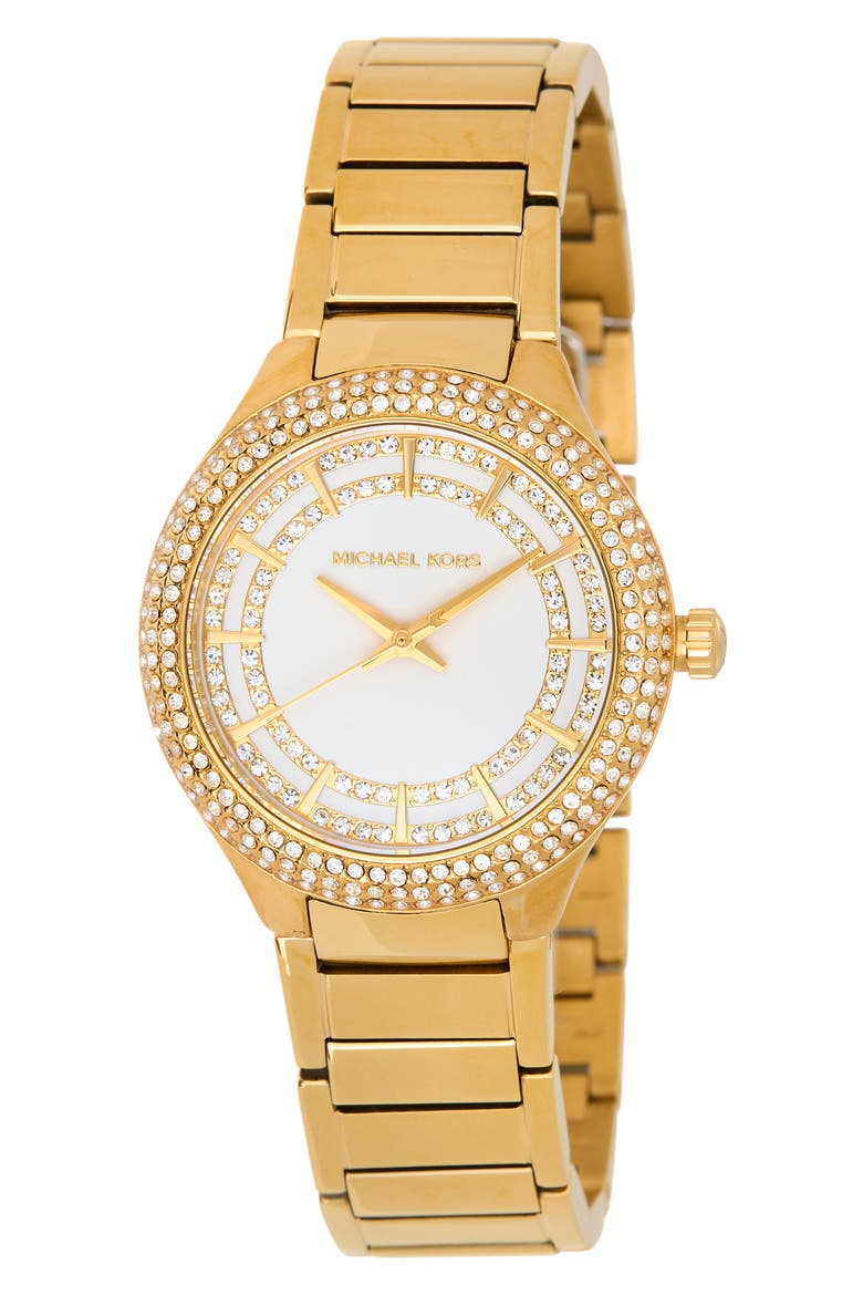 Sylvia Crystal Three Hand Bracelet Watch, 33mm, Main, color, GOLD