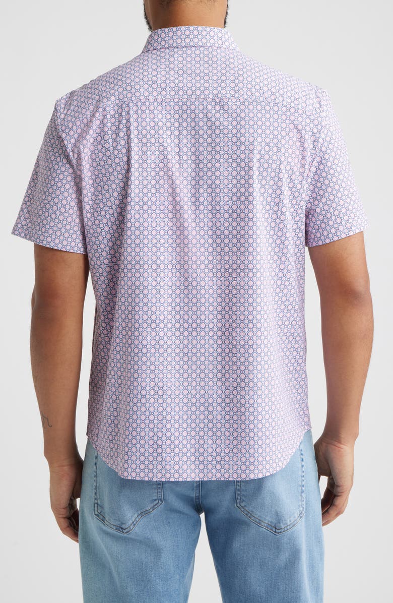 Johnston & Murphy XC+<sup>™</sup> Motion Medallion Print Short-Sleeve Performance Knit Button-Up Shirt, Alternate, color, Pink Medallion