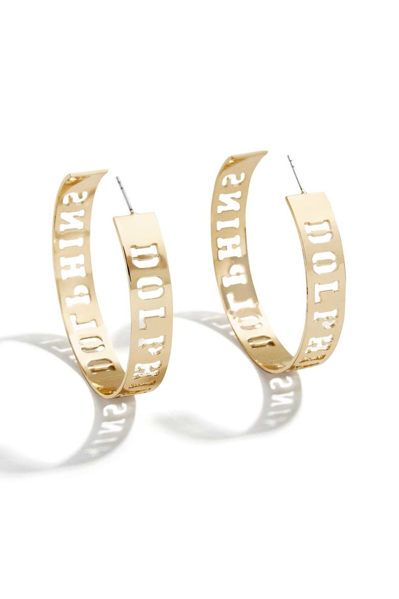 x Baublebar Gold Miami Dolphins Large Cutout Hoop Earrings, Main, color, Gold