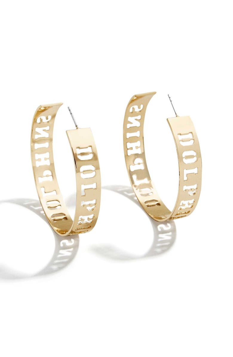 WEAR by Erin Andrews x Baublebar Gold Miami Dolphins Large Cutout Hoop Earrings, Main, color, Gold