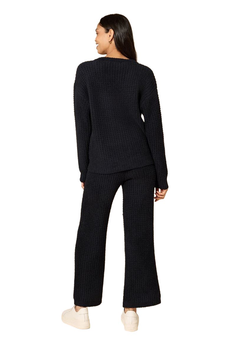 Waffle Marshmallow V-Neck Lounge Set, Alternate, color, Black