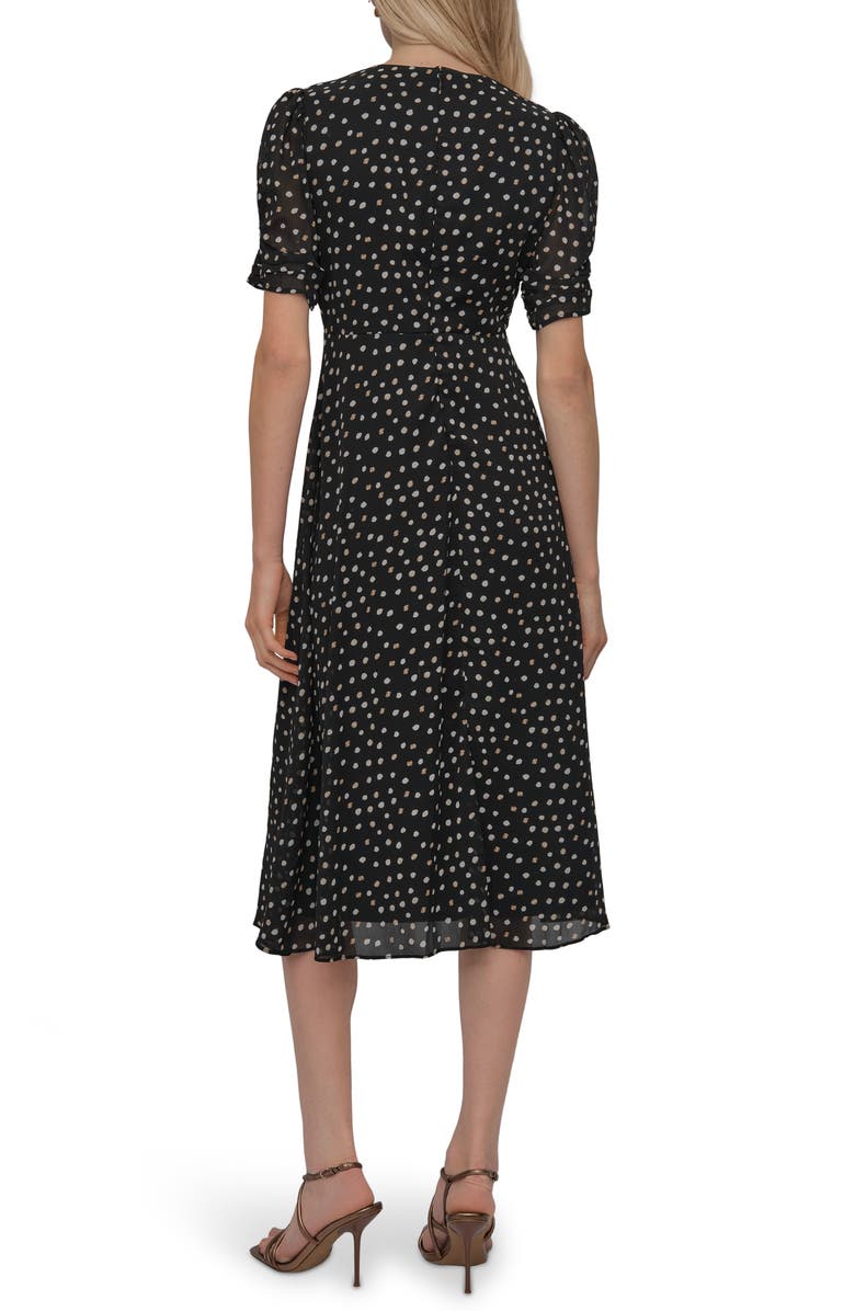 DKNY Polka Dot V-Neck Short Sleeve Fit & Flare Dress, Alternate, color, 