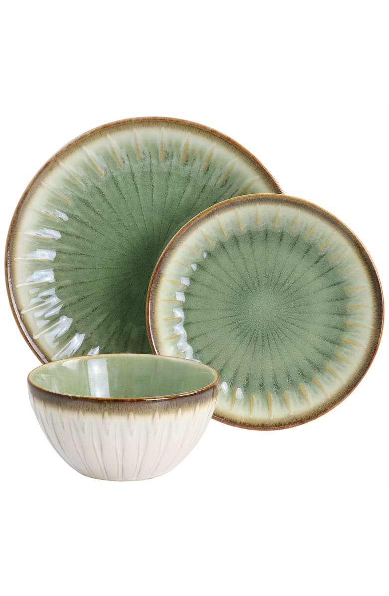 Gibson Elite Mayfair Bay 12 Piece Stoneware Dinnerware Set, Alternate, color, Green