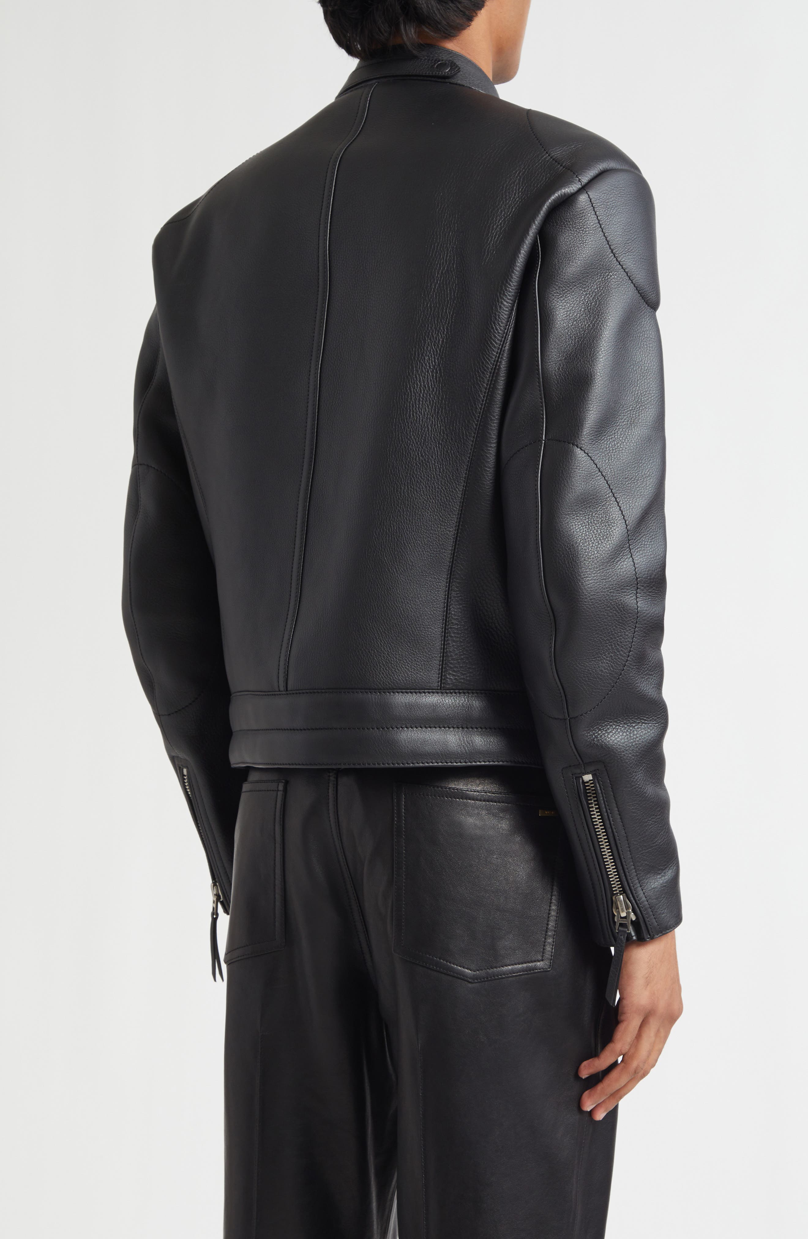 Grained Leather Biker Jacket - image 2