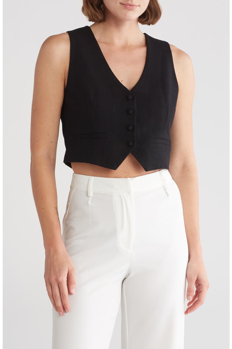 Brandi Cutaway Button-Up Vest, Main, color, BLACK
