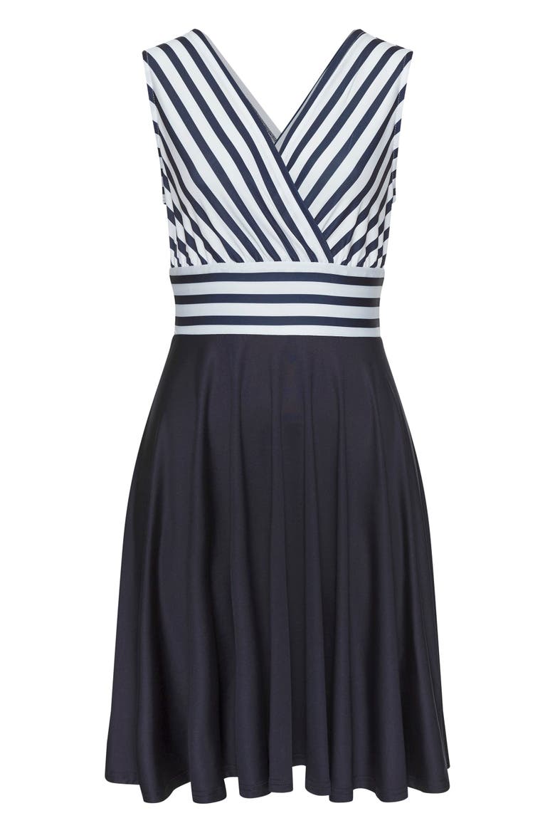 Sleeveless Wrap Look Dress, Alternate, color, Navy Multi