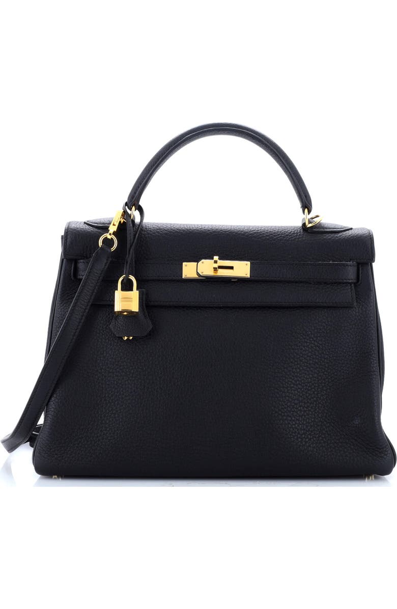 Pre-Owned Hermes Kelly Handbag Black Clemence with Gold Hardware 32, Main, color,