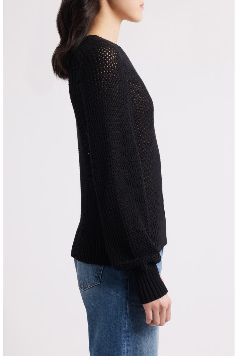Margot Openwork Cotton Mesh Sweater, Alternate, color, BLACK
